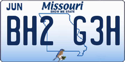 MO license plate BH2G3H
