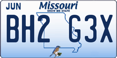 MO license plate BH2G3X