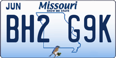MO license plate BH2G9K