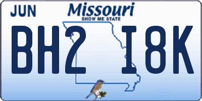 MO license plate BH2I8K