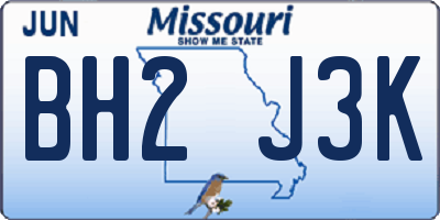 MO license plate BH2J3K