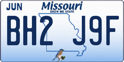 MO license plate BH2J9F