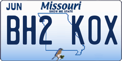 MO license plate BH2K0X
