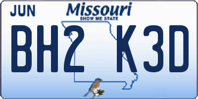 MO license plate BH2K3D