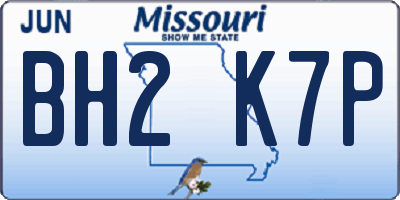 MO license plate BH2K7P