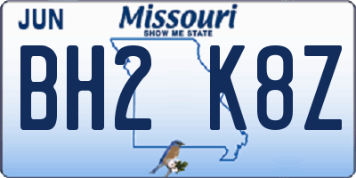 MO license plate BH2K8Z