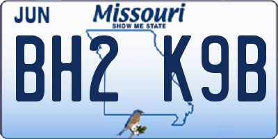 MO license plate BH2K9B