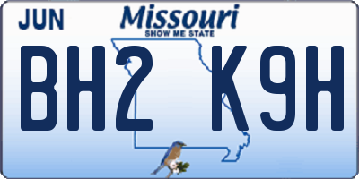 MO license plate BH2K9H
