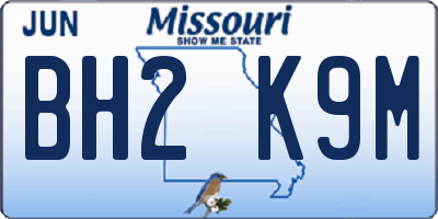 MO license plate BH2K9M