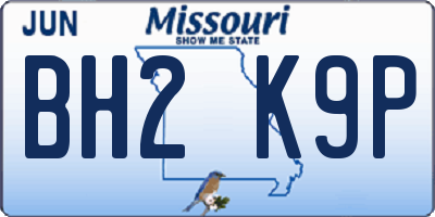 MO license plate BH2K9P