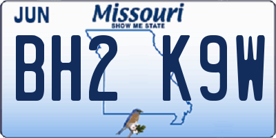 MO license plate BH2K9W