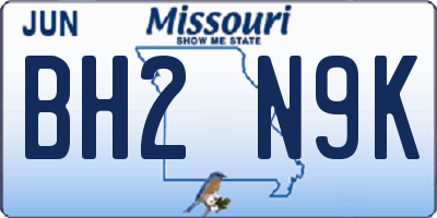 MO license plate BH2N9K