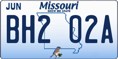 MO license plate BH2O2A