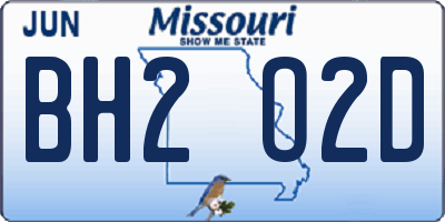MO license plate BH2O2D