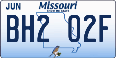 MO license plate BH2O2F