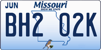 MO license plate BH2O2K