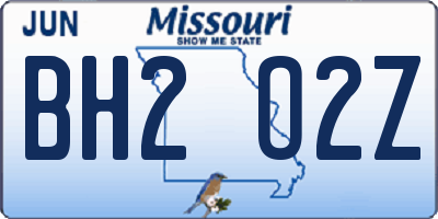 MO license plate BH2O2Z