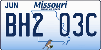 MO license plate BH2O3C