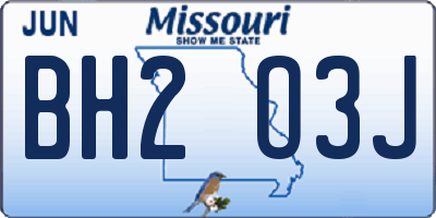 MO license plate BH2O3J