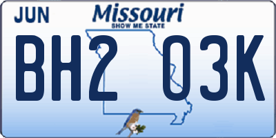 MO license plate BH2O3K