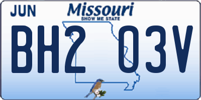 MO license plate BH2O3V