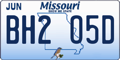 MO license plate BH2O5D