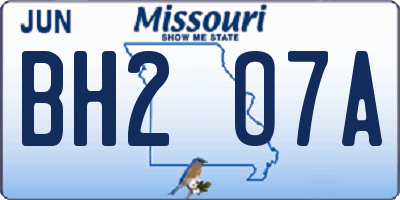 MO license plate BH2O7A