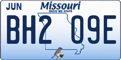 MO license plate BH2O9E