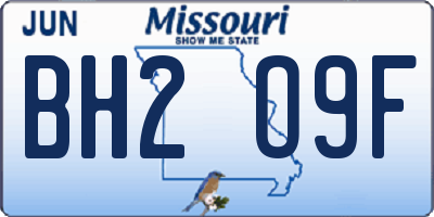 MO license plate BH2O9F