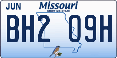 MO license plate BH2O9H