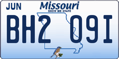 MO license plate BH2O9I