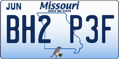 MO license plate BH2P3F