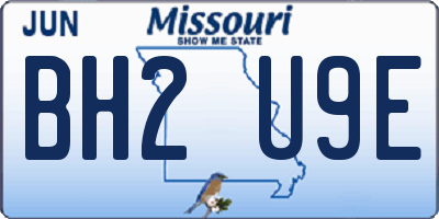 MO license plate BH2U9E