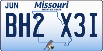 MO license plate BH2X3I
