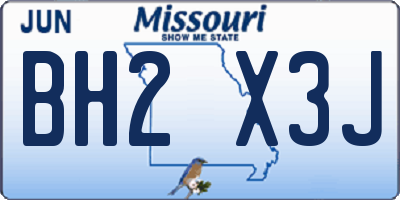 MO license plate BH2X3J