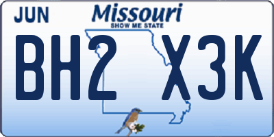 MO license plate BH2X3K