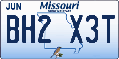 MO license plate BH2X3T