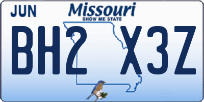 MO license plate BH2X3Z