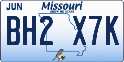MO license plate BH2X7K