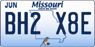 MO license plate BH2X8E