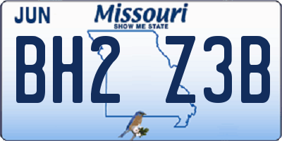 MO license plate BH2Z3B