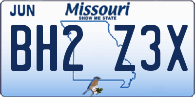 MO license plate BH2Z3X