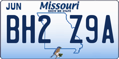 MO license plate BH2Z9A