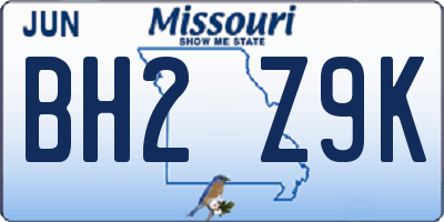 MO license plate BH2Z9K