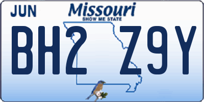 MO license plate BH2Z9Y