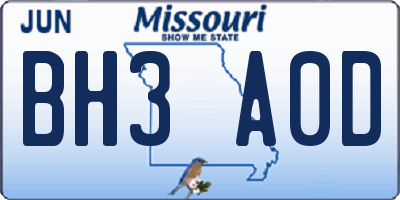 MO license plate BH3A0D