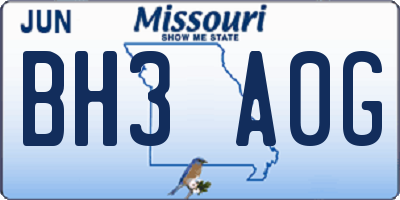 MO license plate BH3A0G