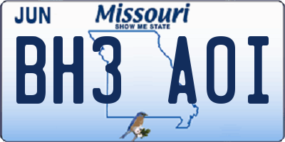 MO license plate BH3A0I