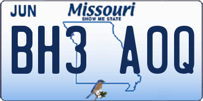MO license plate BH3A0Q