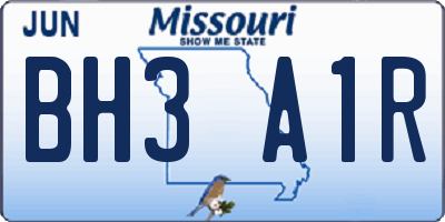 MO license plate BH3A1R